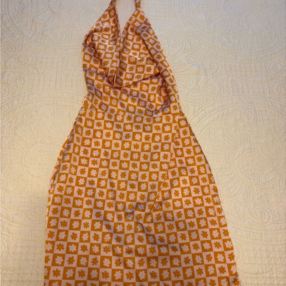 Orange Floral Backless Dress